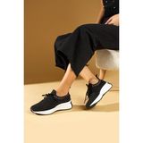 Shoetek Faina Kadın Sneakers Triko Dokumalı Bağcıklı Spor Ayakkabı Siyah