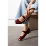 Shoetek Hanna Kadın Babet Bantlı Tokalı Bordo Deri - Bordo Cilt