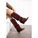 Shoetek Kadın Çizme Bordo Mat Deri Kovboy Stil Topuklu Konforlu Kullanım