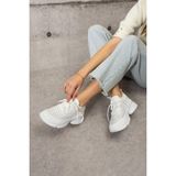 Shoetek Lorda Kadın Sneakers Bağcıklı Triko Dokumalı Spor Ayakkabı Beyaz