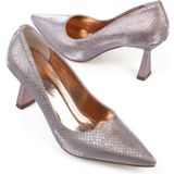 Shoetek Luana Kadın Stiletto Kroko Desenli Topuklu Ayakkabı Roz Simli