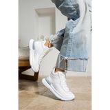 Shoetek Marion Kadın Sneakers Bağcıklı Spor Bot Beyaz Paraşüt Deri - Beyaz Rugan