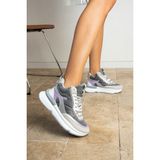 Shoetek Marion Kadın Sneakers Bağcıklı Spor Bot Gri&lila Deri