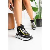 Shoetek Marion Kadın Sneakers Bağcıklı Spor Bot Siyah/sarı Deri