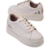 Shoetek Olala Kadın Sneakers Bağcıklı Arka Desenli Spor Ayakkabı Bej Deri - Bej Cilt