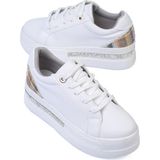 Shoetek Olala Kadın Sneakers Bağcıklı Arka Desenli Spor Ayakkabı Beyaz Deri - Beyaz Cilt