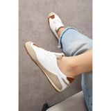 Shoetek Rounya Kadın Sneakers Bağcıklı Spor Ayakkabı Beyaz Vizon Süet