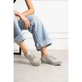 Shoetek Sawex Kadın Sneakers Bağcıklı Taşlı Spor Ayakkabı Gri Deri