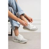 Shoetek Suwen Kadın Sneakers Bağcıklı Spor Ayakkabı Gri Süet Beyaz Deri