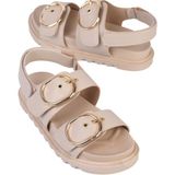 Shoetek Tayuma Kadın Sandalet Bantlı Tokalı Bej