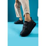 Shoetek Vicenta Kadın Sneakers Bantlı Spor Ayakkabı Siyah Deri - Siyah Cilt