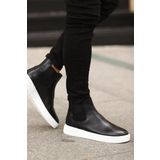 Shoetyle - Siyah Hakiki Deri Erkek Chelsea Bot - Beyaz Taban - 250-041