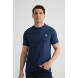 Shooter Sportswear İndigo Esnek Pamuklu Standart Kalıp Minimal Logolu Erkek T-shirt