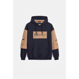 Shooter Sportswear Lacivert - Bej Erkek Oversize Kapüşonlu Baskılı Kanguru Cepli Sweatshirt