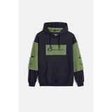 Shooter Sportswear Lacivert - Haki Erkek Oversize Kapüşonlu Baskılı Kanguru Cepli Sweatshirt