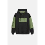 Shooter Sportswear Siyah - Haki Erkek Oversize Kapüşonlu Baskılı Kanguru Cepli Sweatshirt