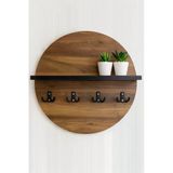 Shoovvel Alyano Yuvarlak Mini Duvar Rafı & Askılık Duvar Askılığı, Portmanto, Kapı Arkası, Vestiyer Üstü, Ceviz