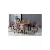 Shoovvel Elor Ahşap Desen 80X132 Açılabilir Mdf Masa Yemek Odası Takımı | Mutfak Takımı | 6 Sandalyeli Kahverengi