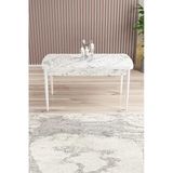 Shoovvel Lamina Beyaz Mermer Sunta 80X132 Ahşap Ayaklı Açılır Mutfak Masası, Yemek Masası, Salon Masası Beyaz Mermer Desen