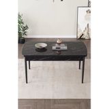 Shoovvel Lamina Siyah Mermer Sunta 80X132 Ahşap Ayaklı Açılır Mutfak Masası, Yemek Masası, Salon Masası Siyah Mermer Desen