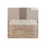 Shoovvel Merona Beyaz Mermer 80X132 Sunta Ahşap Ayaklı Açılır Mutfak Masası, Yemek Masası, Salon Masası Beyaz Mermer