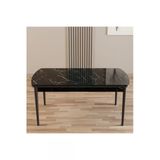 Shoovvel Merona Siyah Mermer 80X132 Sunta Ahşap Ayaklı Açılır Mutfak Masası, Yemek Masası, Salon Masası Siyah Mermer