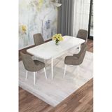 Shoovvel Mona Beyaz 80X132 Açılabilir Mdf Masa Yemek Odası Takımı, Mutfak Takımı 4 Adet Sandalye Beyaz Masa - 4 Cappuccino - Beyaz Ayak