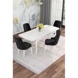Shoovvel Mona Beyaz 80X132 Açılabilir Mdf Masa Yemek Odası Takımı, Mutfak Takımı 4 Adet Sandalye Beyaz Masa - 4 Siyah - Beyaz Ayak