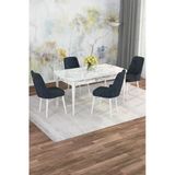 Shoovvel Mona Beyaz Mermer 80X132 Açılabilir Mdf Masa Yemek Odası Takımı, Mutfak Takımı 4 Adet Sandalye Beyaz Mermer - 4 Antrasit - Beyaz Ayak