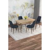 Shoovvel Mona Meşe 80X132 Açılabilir Mdf Masa Yemek Odası Takımı, Mutfak Takımı 4 Adet Sandalye Meşe Masa - 4 Antrasit - Ceviz Ayak