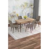 Shoovvel Mona Meşe 80X132 Açılabilir Mdf Masa Yemek Odası Takımı, Mutfak Takımı 4 Adet Sandalye Meşe Masa - 4 Cappuccino - Ceviz Ayak