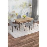 Shoovvel Mona Meşe 80X132 Açılabilir Mdf Masa Yemek Odası Takımı, Mutfak Takımı 4 Adet Sandalye Meşe Masa - 4 Gri - Ceviz Ayak