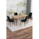 Shoovvel Mona Meşe 80X132 Açılabilir Mdf Masa Yemek Odası Takımı, Mutfak Takımı 4 Adet Sandalye Meşe Masa - 4 Siyah - Ceviz Ayak