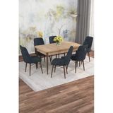 Shoovvel Mona Meşe Desen 80X132 Açılabilir Mdf Masa Yemek Odası Takımı, Mutfak Takımı 6 Adet Sandalye Meşe Masa - 6 Antrasit - Ceviz Ayak