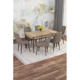 Shoovvel Mona Meşe Desen 80X132 Açılabilir Mdf Masa Yemek Odası Takımı, Mutfak Takımı 6 Adet Sandalye Meşe Masa - 6 Cappuccino - Ceviz Ayak