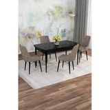 Shoovvel Mona Siyah Mermer 80X132 Açılabilir Mdf Masa Yemek Odası Takımı, Mutfak Takımı 4 Adet Sandalye Siyah Mermer - 4 Cappuccino - Siyah Ayak