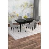 Shoovvel Mona Siyah Mermer 80X132 Açılabilir Mdf Masa Yemek Odası Takımı, Mutfak Takımı 4 Adet Sandalye Siyah Mermer - 4 Gri - Siyah Ayak
