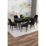 Shoovvel Mona Siyah Mermer Desen 80X132 Açılabilir Mdf Masa Yemek Odası Takımı, Mutfak Takımı 6 Adet Sandalye Siyah Mermer - 6 Siyah - Siyah Ay