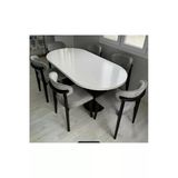 Shoovvel Silva Modern Siyah Oval Yemek Masası Ve Sandalye Takımı Gri