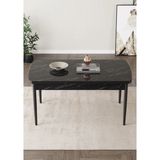 Shoovvel Vena Serisi Mdf 70X114 Ahşap Ayaklı Açılır Üst Kalite Mutfak Masası, Yemek Masası, Salon Masası - Siyah Mermer
