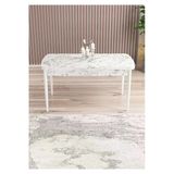 Shoovvel Venna Serisi Mdf 70X114 Ahşap Ayaklı Açılır Üst Kalite Mutfak Masası, Yemek Masası, Salon Masası Beyaz Mermer