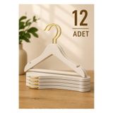shop 12'li Bebek Çocuk Elbise Askısı Ahşap Görünümlü Plastik | Altın Renk Metal Kancalı | Tişört, Pantolon, Gömlek ve Elbise İçin