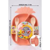 SHOP AND JOY Ananas Figürlü Bölmeli Pembe Bebek Mama Tabağı Seti - Kaşık Çatal Takımı BPA İÇERMEZ