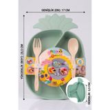 SHOP AND JOY Ananas Figürlü Bölmeli Yeşil Bebek Mama Tabağı Seti - Kaşık Çatal Takımı BPA İÇERMEZ