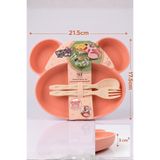 SHOP AND JOY Mouse Figürlü 4 Bölmeli Pembe Bebek Mama Tabağı Seti - Eğitici Kaşık Çatal Takımı BPA İçermez