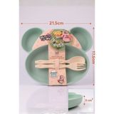 SHOP AND JOY Mouse Figürlü 4 Bölmeli Yeşil Bebek Mama Tabağı Seti - Eğitici Kaşık Çatal Takımı BPA İçermez