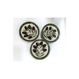 shop El Yapımı Zeytin Dalı Desenli 3'lü 12 cm Çerezlik Sunumluk Seramik Kahvaltı Tabağı Haki