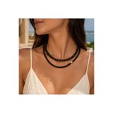 shop Golden Siyah Oniks & Kristal Boncuk Çift Sıralı Kalp Detaylı Kolye