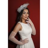 shop İnci İşlemeli Uzun Beyaz Tül Eldiven ve Çiçekli Vualet Seti - Modern Gelin, Nikah Aksesuar Kombini