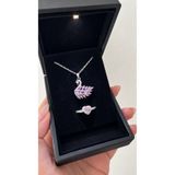 shop IŞIKLI KUTUDA PEMBE KUĞU İLE CİDDİ İLİŞKİ YÜZÜĞÜ SETİ PEMBE ÇELİK SET
